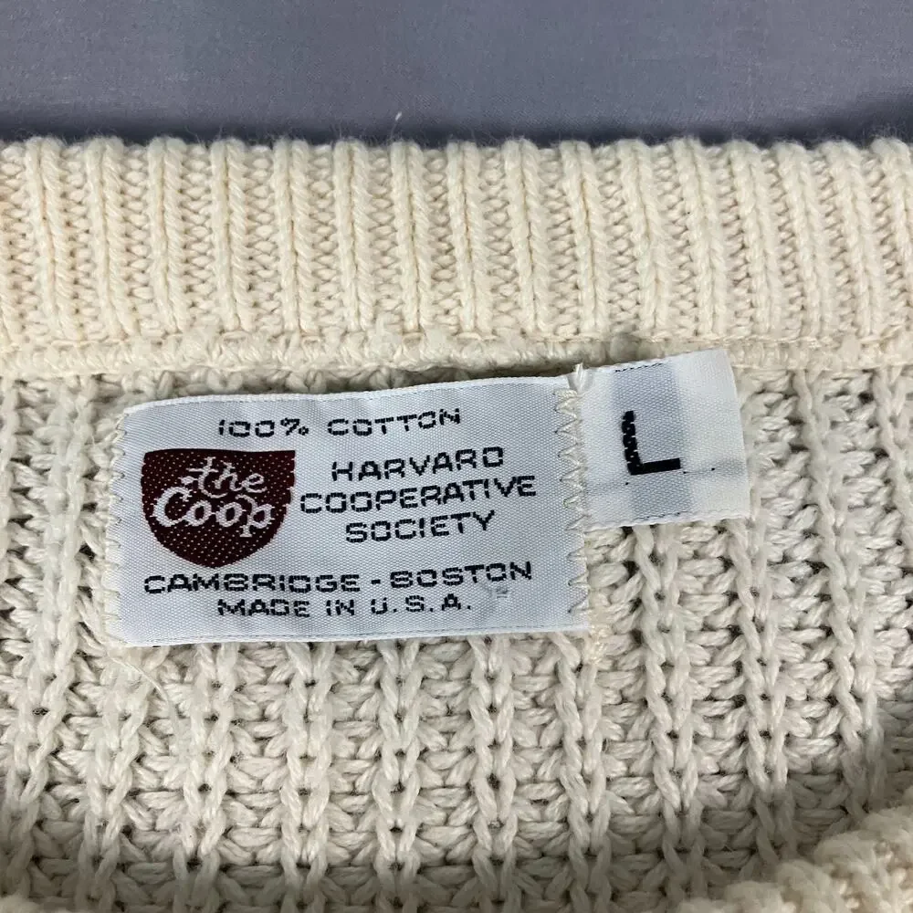 Harvard The Coop Sweater Men’s Large Cream Cotton‎ Crewneck Made in USA College